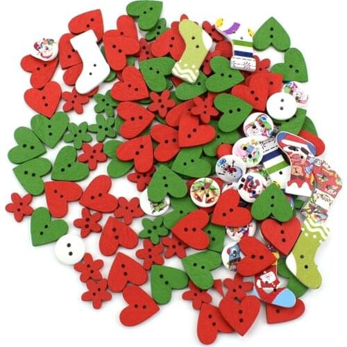 200PCS Mix Christmas Decorative Wooden Buttons 2 Holes Handmade Scrapbooking for Craft Supplies Sewing Accessories