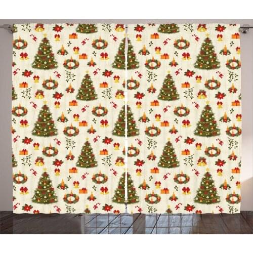 Fir Boxes Christmas Curtains Gifts Bells Noel Trees Satin Fabric Drapes for Living Room Bedroom 2 Panel Window Set