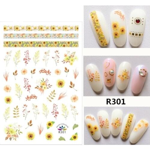 Self-adhesive 3D Stickers for Nails Sunflower Flower Grass Nail Art Decorations Small Size Fashion Stickers Women Girl Nail Foil
