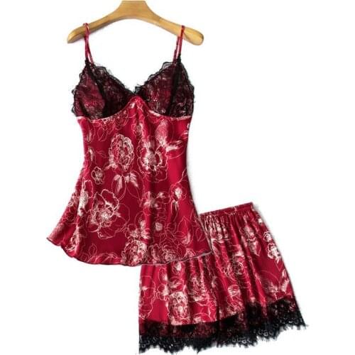 Sexy Sleepwear Suit Women PJS 2PCS Pajamas Set Satin Nightwear Intimate Lingerie Pyjamas Summer New Strap Top&Shorts Homewear