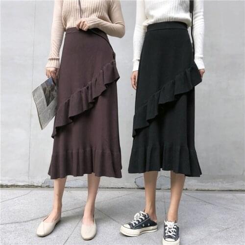 Sexy Women A Line Skirt High Waist Long Ruffle Skirt Autumn Winter Women Skirts
