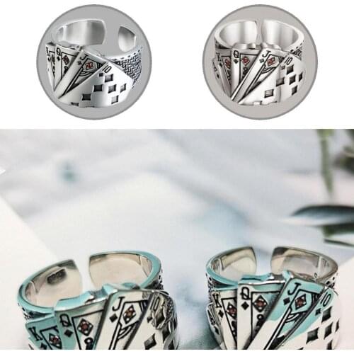 Silver Color Chic Punk Poker Opening Ring Plated Silver Opening Ring Adjustable Jewelry Accessory