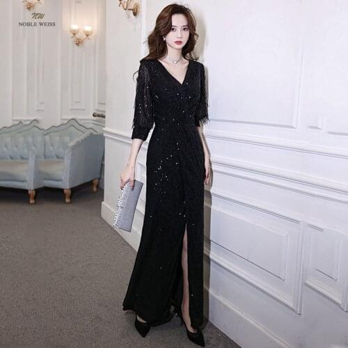 Sexy Sequined Little Mermaid Black/Champagne Sparkle Party Gowns New Arrival Cheap Long Prom Dresses With Split