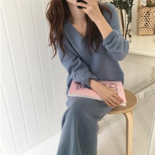 Warm Sweater Women Autumn Dress Winter Long Sweater Knitted Dresses Long loose Maxi Oversize Lady Dresses Robe