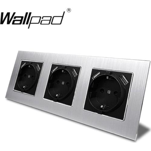 Triple Wallpad Metal EU Schuko Electrical Socket with 2 USB Charging Outlet 5.1DC 2.1A For EU Box 3 Way EU Socket with Claws