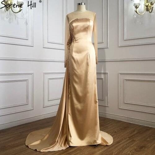 Serene Hill Champagne With Train Evening Dresses 2021 Simple A-Line Candy Color Party Gowns For Women DLA70898