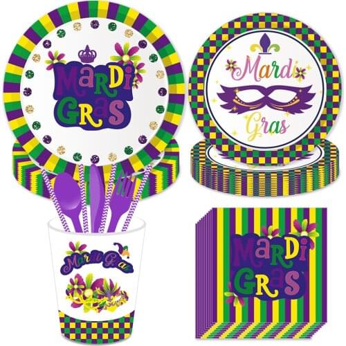Mardi Gras Dinner Plates Party Decorations Mardi Gras Mask Disposable Napkin Cups Tableware Sets Carnival Party Favors