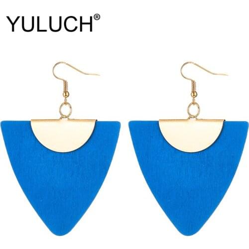 YULUCH Pop Geometric Natural Wooden Long Dangle Earrings Fashion Jewelry 2019 Ethnic African Indian Gold Metal Big Drop Earrings