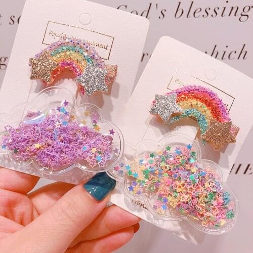 2Pcs/Set Transparent Hairpins Glitter Rainbow Hair Clips For Girls Fashion Star Children PVC BB Clips Cartoon Hair Accessories