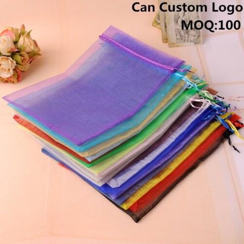 Bolsas de regalo Drawable Organza Bags 15x20cm 100pcs organizador de joyas Wedding Decoration Gift Bag Can Customized Logo