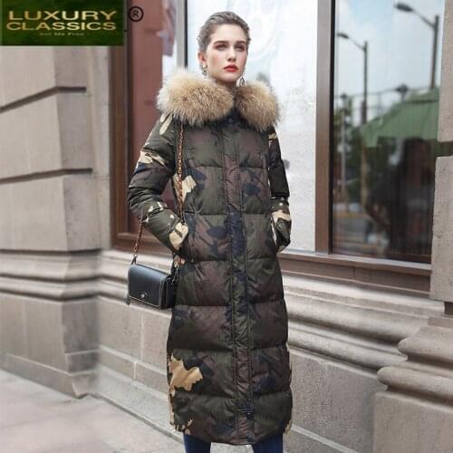 Coat Women Clothes Winter 2021 Streetwear X-long Duck Down Jacket Female Ladies Thick Warm Jacket+raccoon Fur Hooded 5203
