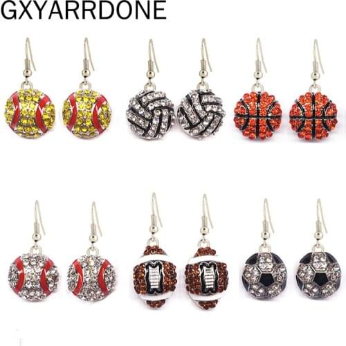 10Pairs Dangle Earring Softball Baseball Volleyball Soccer Rhinestone Crystal Bling for Girls Headbands Sports