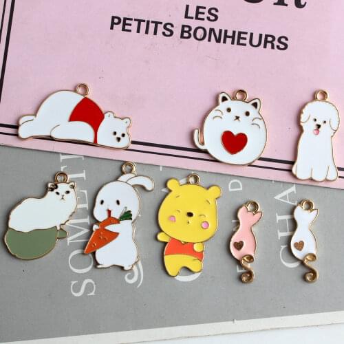 10pcs Polar Bear Cats Dogs Enamel Charm Pendant For Women Necklace Pendant Making Alloy Fit Bracelet DIY Jewelry Accessories