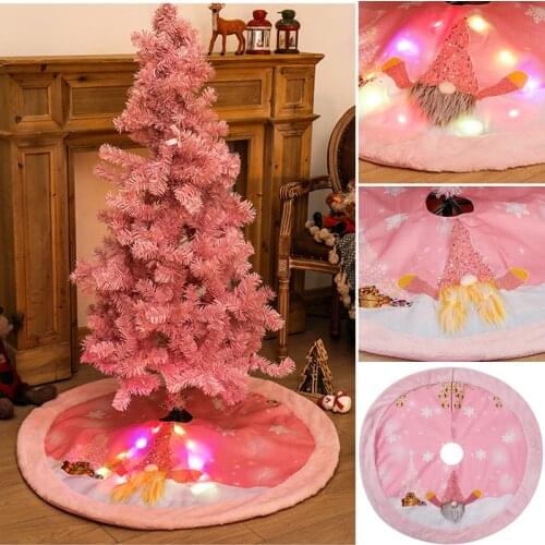 2022 New Year Decoration Pink Christmas Tree Skirt with Lights Christmas Gnome Forest Old Man Christmas Tree Floor Decor Navidad