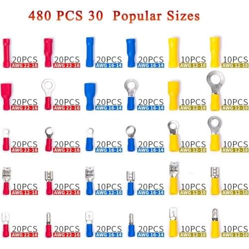 480Pcs Insulated Wiring Terminals Wire Connectors Assortment Electrical Crimp Terminals Kit Crimp Connectors Cable Terminal