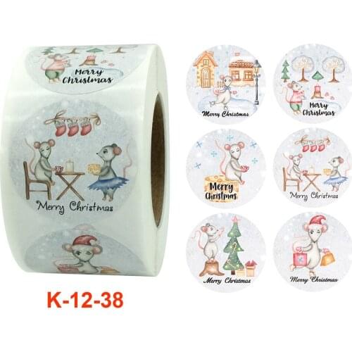 500pcs/1roll Label Merry Christmas Label Cute Mouse Round Adhesive Paper Seal Colorful Decor 38mm/1.5inch Gift Xmas Cartoon Rat