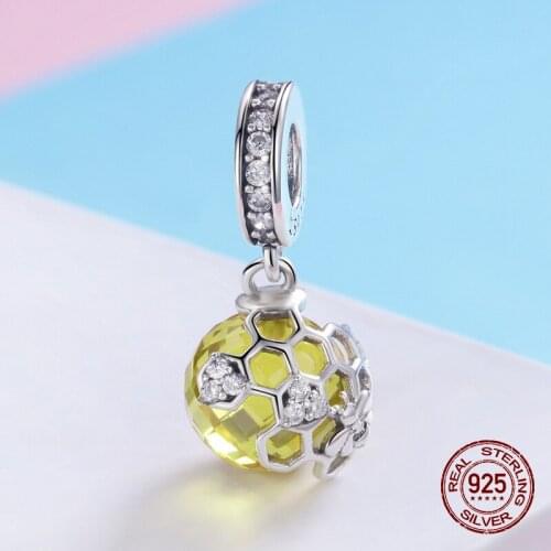 925 Sterling Silver Crystal Glass Honeycomb Pendant fit Original Bracelet Charm Pandora Beads for Women High Jewelry Gifts