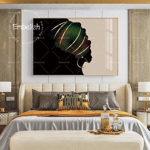 Embelish Abstract African Woman With Golden Rings Modern Home Decor Pictures For Living Room Wall Posters Canvas Painting Poster