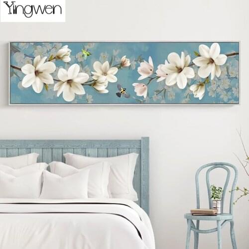 5d Diy Diamond Painting Round / Square White Magnolia Flower Bird Cross Stitch Kits Mosaic Art Embroidery Home Wall Decoration