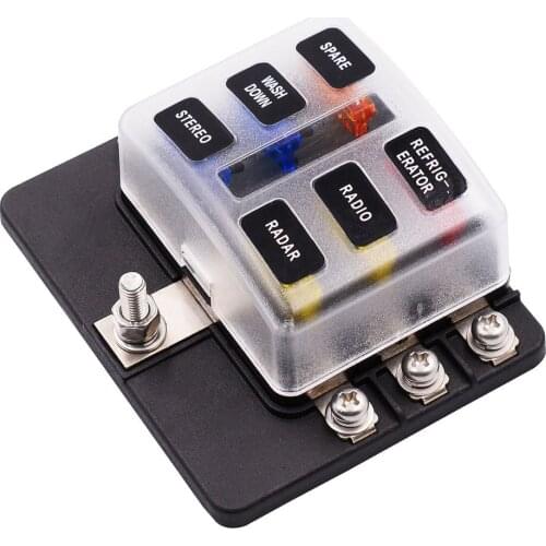 Car Modified 6-Way Fuse Box With LED Indicator Light Screw Wiring Terminal