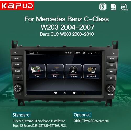 Kapud Android 10 Car Player Multimedia Autoradio GPS For Mercedes Benz C-Class W203/CLC W203 Radio Stereo BT Navigation
