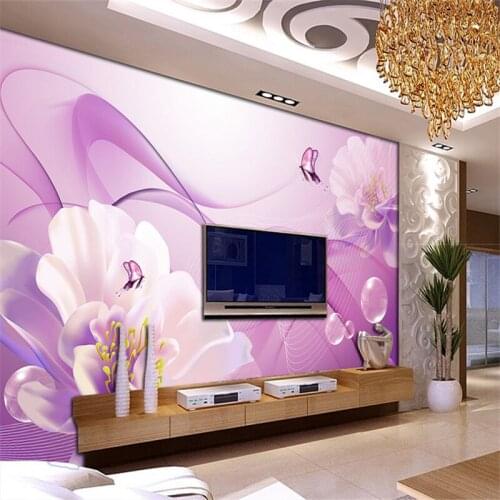 Beibehang Large custom wallpaper warm and fresh dream purple flower butterfly TV background wall papel de parede infantil menina