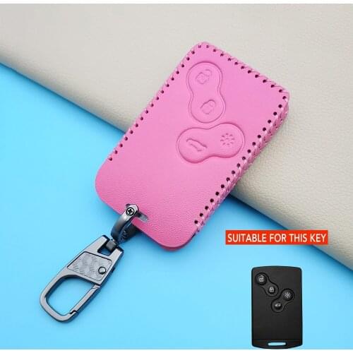 Newest High Quality Leather Car Key Case 4 Button Remote Control Cover For Renault Clio Logan Megane 2 3 Koleos Scenery Card
