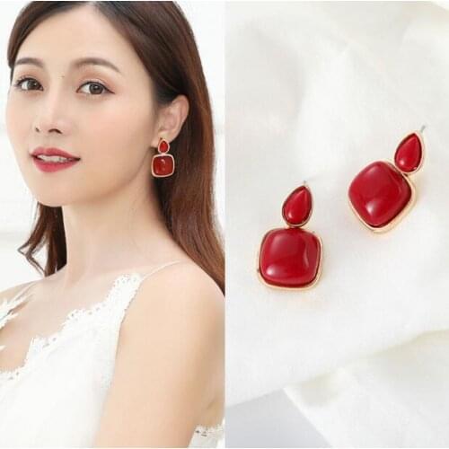 Ex916 Wedding party fashion Vintage simple alloy Water droplets geometry square studs earrings 2021 trend Womens Jewelry