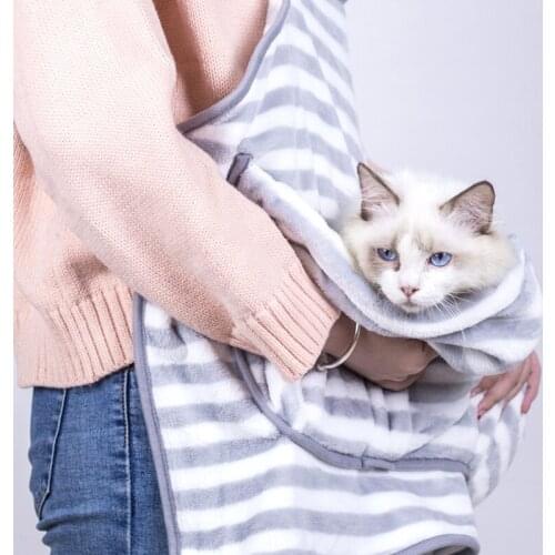 Coral Fleece Pet Carrying Apron Holding Cat Dog Durable Grey Home Outdoor Soft Comfortable Coral Fleece Pocket Anti-stick Hair