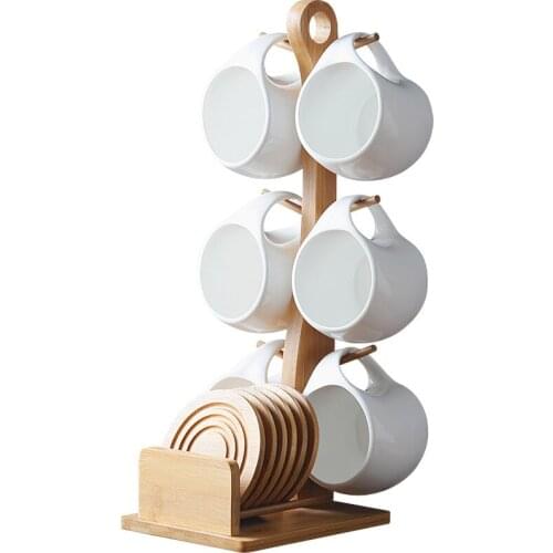 French simple flower tea set ceramic coffee cup and saucer set creative 6-piece set bone china with shelf bamboo swirl bottom