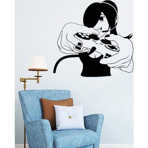 Gamer Decals Girl Controller Vinyl Wall Sticker Bedroom Living Room Decor Play Video Games Murals Removable G21