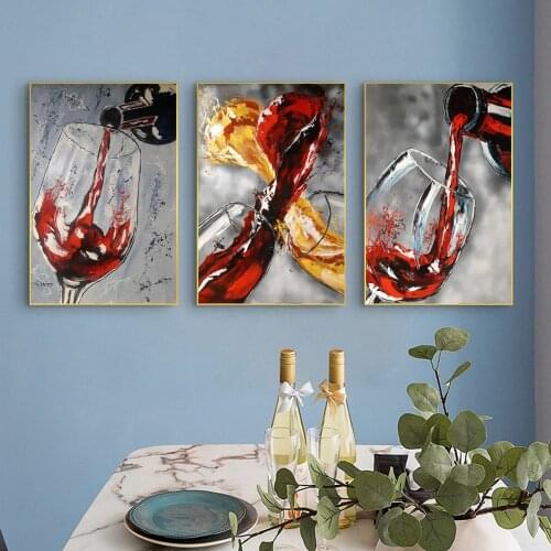The Red Wine In Glass Canvas Print Whisky Oil Painting Retro Mural Pictures On Abstract Wall Art Poster For Bar Decoration