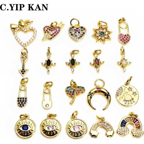 Key lock small pendant cross heart charms micro zircon gold plated Rainbow bridge pendant DIY bracelet necklace accessorie