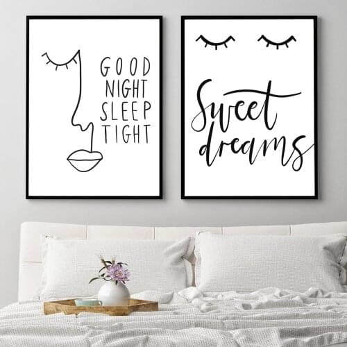 Minimalist Black and White Sweet Dreams Quotes Canvas Painting Nursery Posters Prints Wall Art Pictures for Bedroom Home Decor