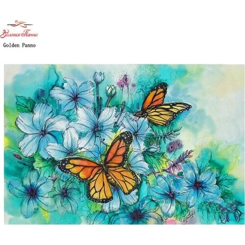 Golden Panno,DIY DMC 11CT 14CT completely Cross stitch ,Two butterflies, kits embroidery needlework sets wall decoration 07