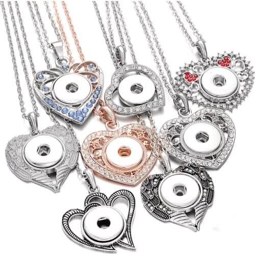 New 18mm Snap Jewelry Crystal Love Heart Snap Button Necklace for Women Fit DIY Snap Buttons Pendant Necklace Jewelry Making
