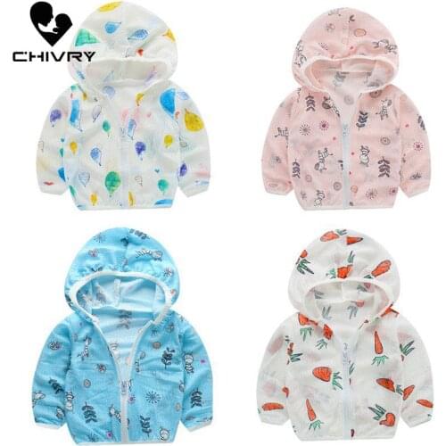 New 2020 Childrens Hooded Sun Protection Clothes Summer Autumn Baby Boys Girls Thin Coat Cartoon Kids Beach Sun Jacket Outwear