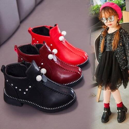 2020 New Winter Child Crystal Shoes Pu Leather Waterproof Martin Boots Kids Snow Boots Brand Girl Rubber Boots Fashion Sneakers