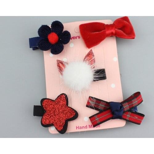 New Children 5Pcs/set Baby Girl Toddler Hair Clip Bow Flower Mini Barrettes Party Star Kids Hairpins Hot Hair Clip Set