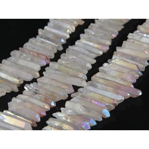 Wholesale 1string Titanium Quartz Top Drilled Stick Point Pendants strand Bulk,Raw Crystals Spike Beads For necklace DIY 16"/str