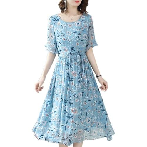 Mid-length vestidos lady summer new large size floral round neck high waist was thin A word Ruffes idyllic dress 2020 new D220