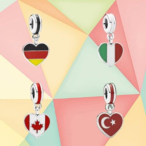 925 Silver Heart-shaped Flag and Canadian Flag Heart-shaped Pendant, Japanese Jewelry, Suitable for Original DIY Bracelets