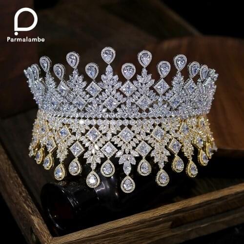 Luxury Queen Crown Wedding Bridal Tiaras Hair Jewelry Large Zircon Crystal Headband Prom Party Hair Accessories for Women