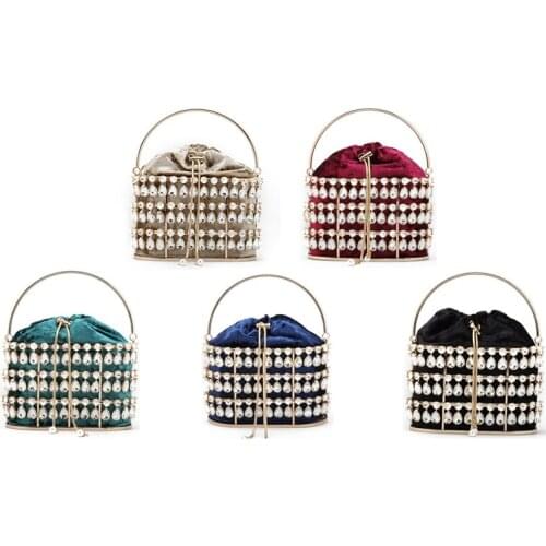 Luxury Diamond Party Mini Handbag Wedding Clutch Evening Clutch Ladies Metal Hollow Cage Bucket Bag