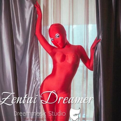 Luxury Customize Red fluorescence spandex original fetish zentai suit full body tights