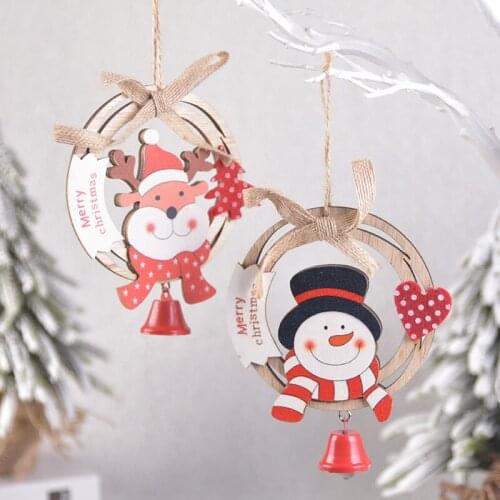 Christmas Pendant Wooden Wreath Ornaments Elderly Snowman Elk Hot Sale Cute Christmas Tree Bell Pendant New