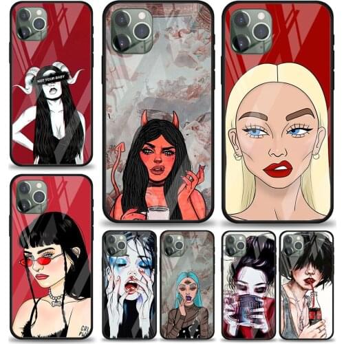 Sexy Devil Woman Cool for Apple iPhone 12 Pro Max Mini 11 Pro XS Max X XR 6S 6 7 8 Plus Luxury Tempered Glass Phone Case