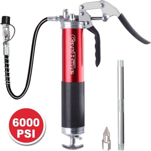 Grease Gun, Professional Pistol Grip Grease Gun with 12 Inch Flex Hose, 2 Reinforced Coupler, 6000 PSI