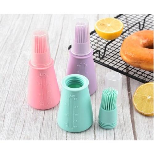 Silicone Oil Bottle Brush Multifunction Basting Brush Sauce Oil Bottle with Lid Silicone Oil Bottle Brush Kitchen Baking Coxeer