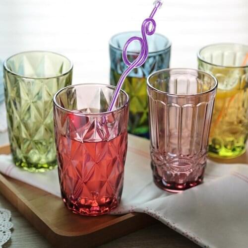 Cute Retro Relief Glass Cup Household Thickened Heat Resistant Tea Cup Large Creative Juice Cup